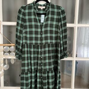 LOFT Green and Black Mandarin Collar Dress